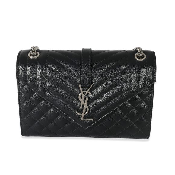 Saint Laurent Black Mix Matelassé Grain De Poudre Medium Envelope Bag - Picture 1 of 9